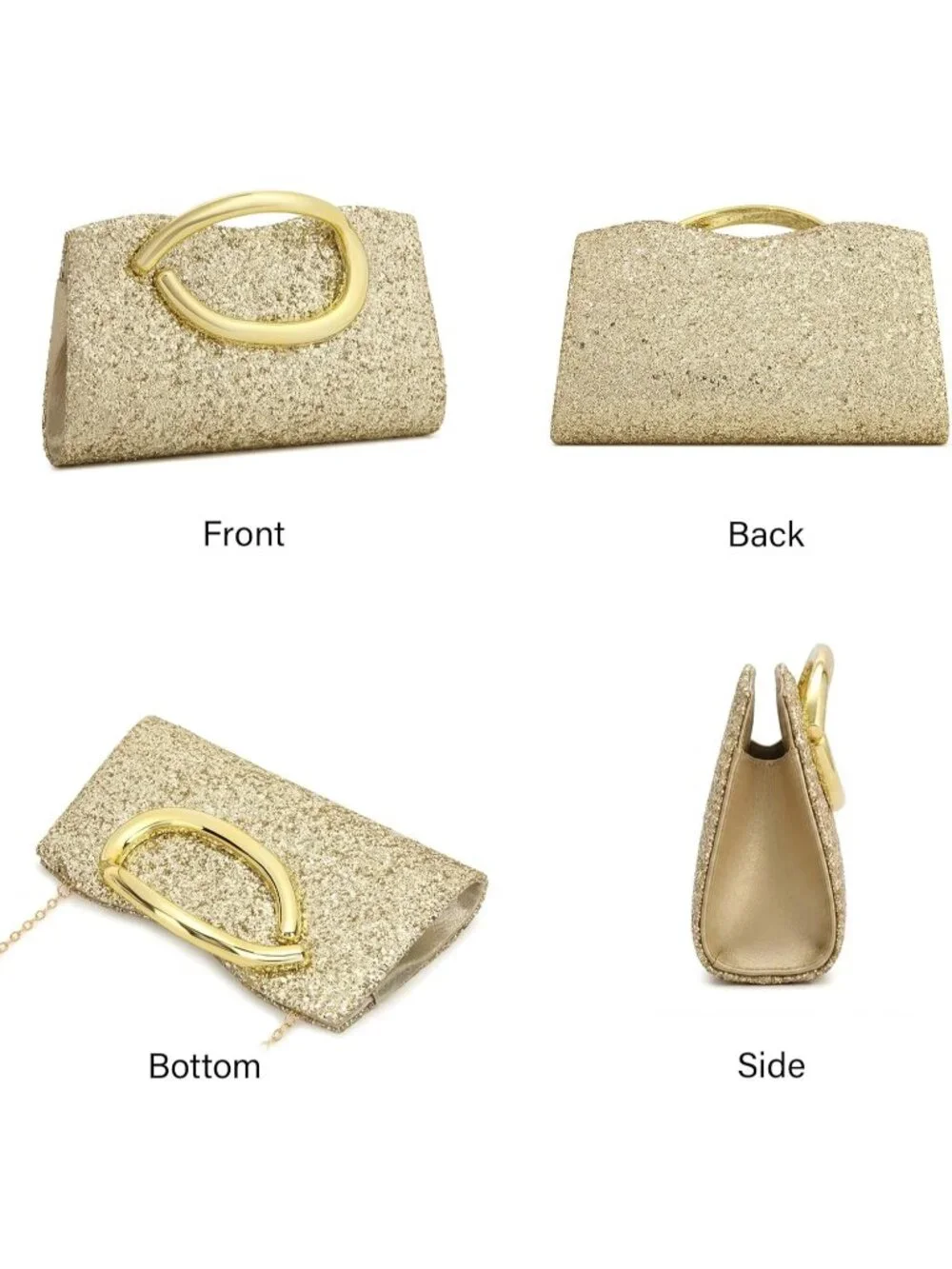 👜 Women's Gold Vegan Leather Evening Bag Formal Elegant Trendy Wedding Clutch